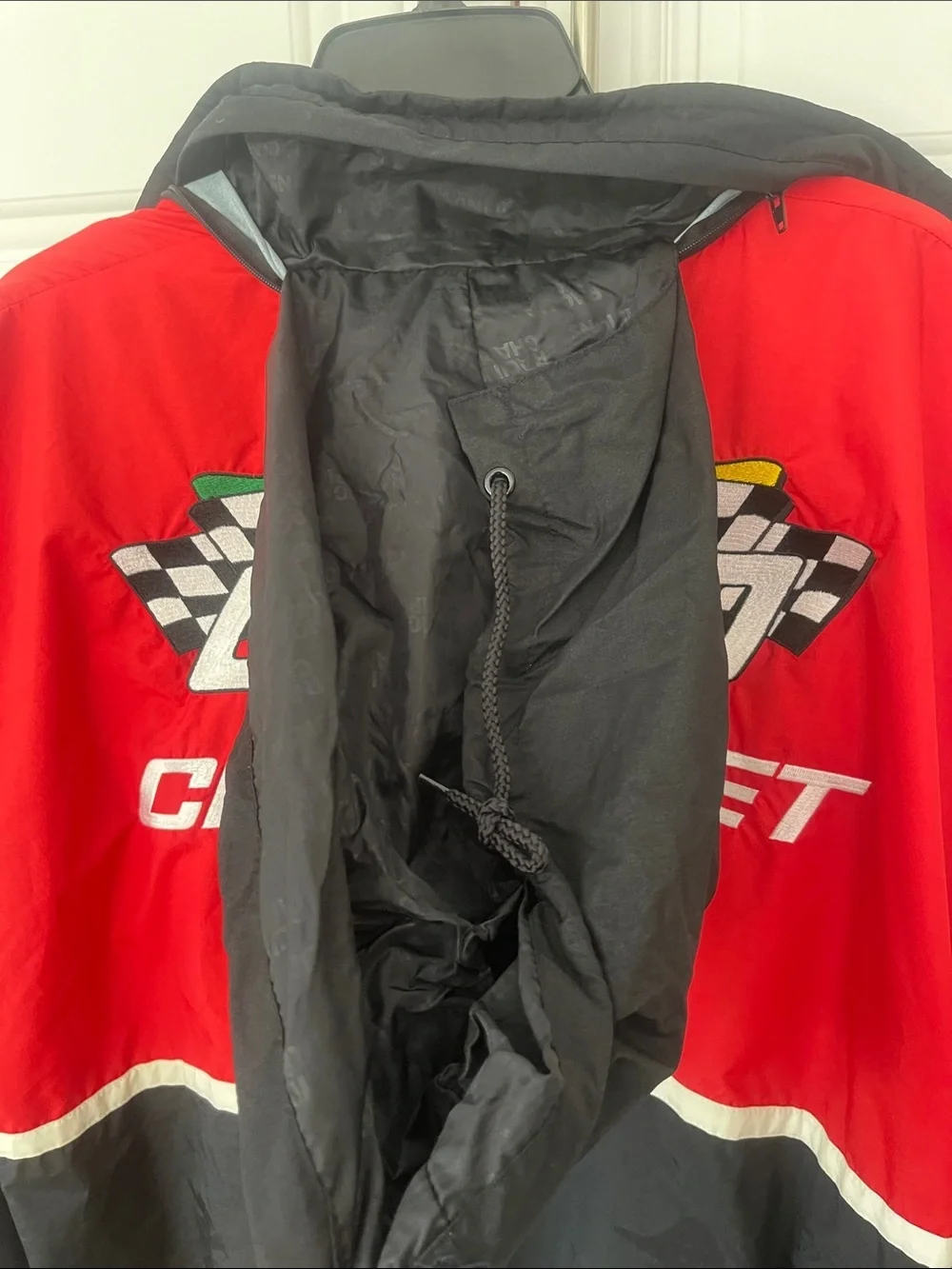 Vintage NASCAR Chevrolet logo racing Jacket size Large Y2K bomber red black
